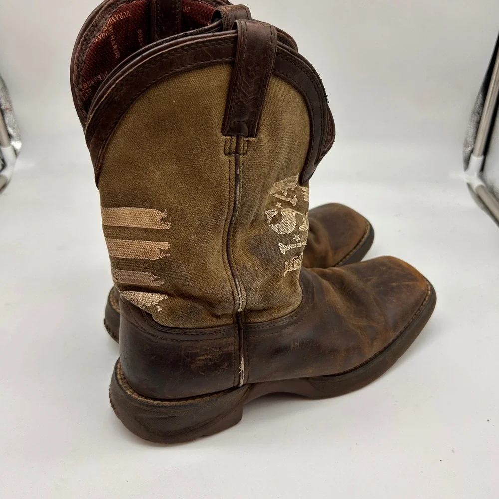 Durango Kids 8 Inch Western Boots Brown Army Green USA Flag Size 5.5M